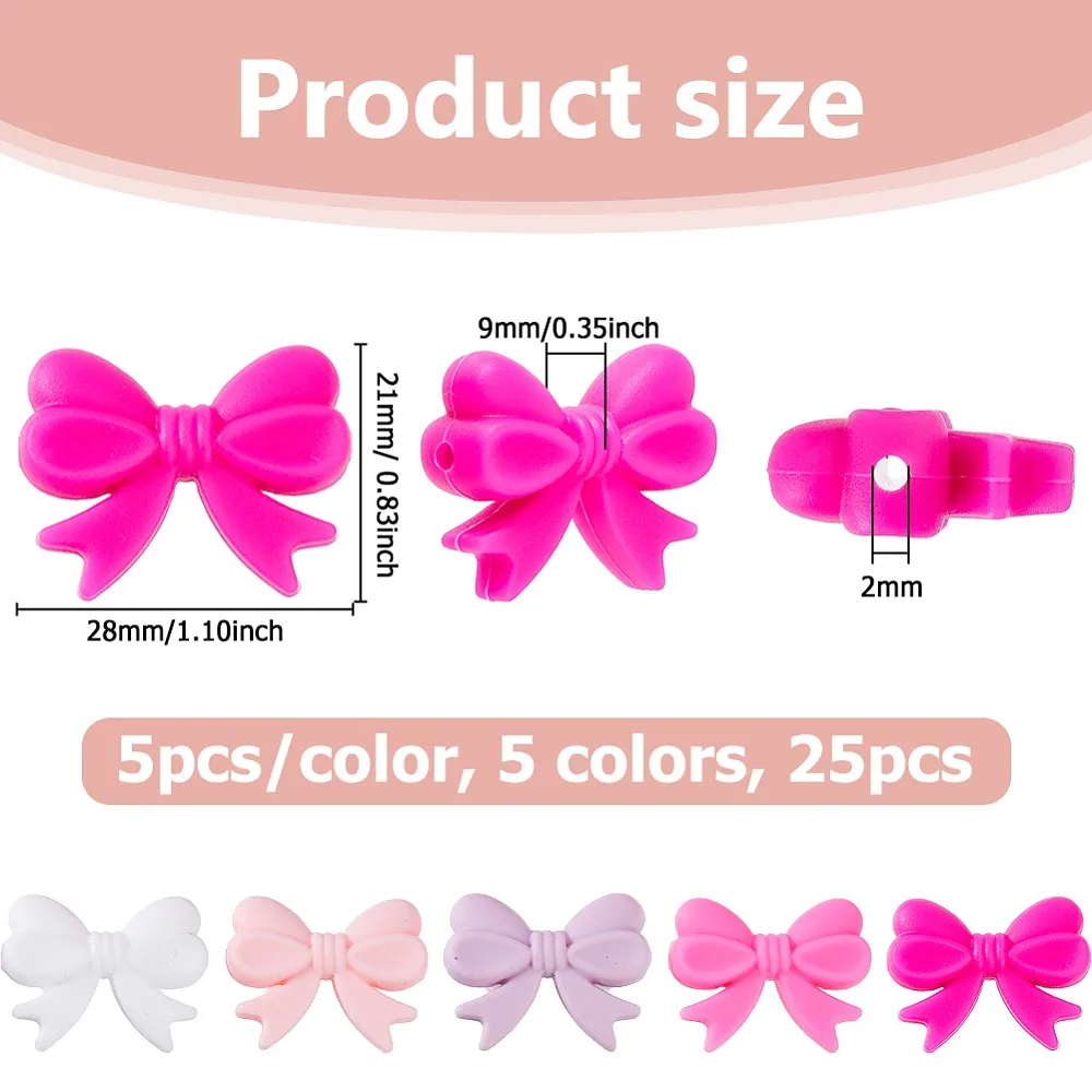 

25Pcs 5 Colors Beads Bowknot Mixed Color 21x28x9mm Hole: 2mm 5pcs/color