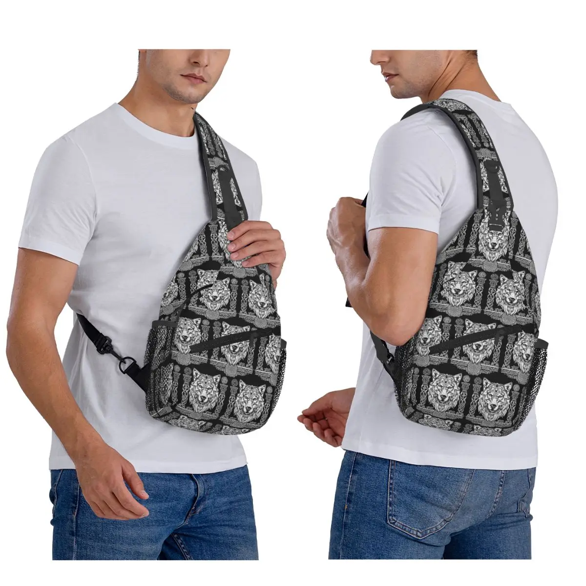 Norse Nordic Viking Celtic Chest Bag Men Sling Crossbody Backpack Chest Bag Travel Hiking Daypack Shoulder Bag