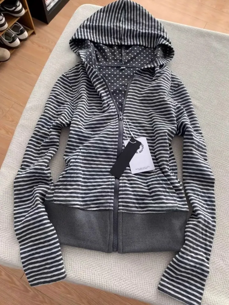 2026 New Autumn And Winter Women's Hoodie Fashionable, Loose, Casual Temperament, Versatile For Commuting, Simple Striped Hoodie
