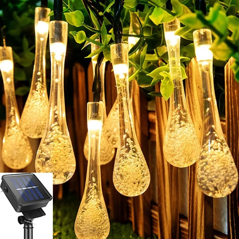 22M Water Droplets Solar String Light Outdoor Led Crystal Globe Lights Waterproof Solar Powered Patio Light Garden Party 022