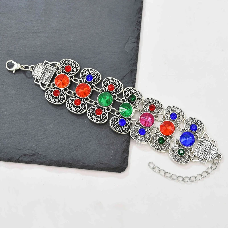 Colorful Rhinestone Women Bracelets Gypsy Vintage Coins Tassel Ethnic Adjusted Bracelets Retrro Bohemian Bracelets Female