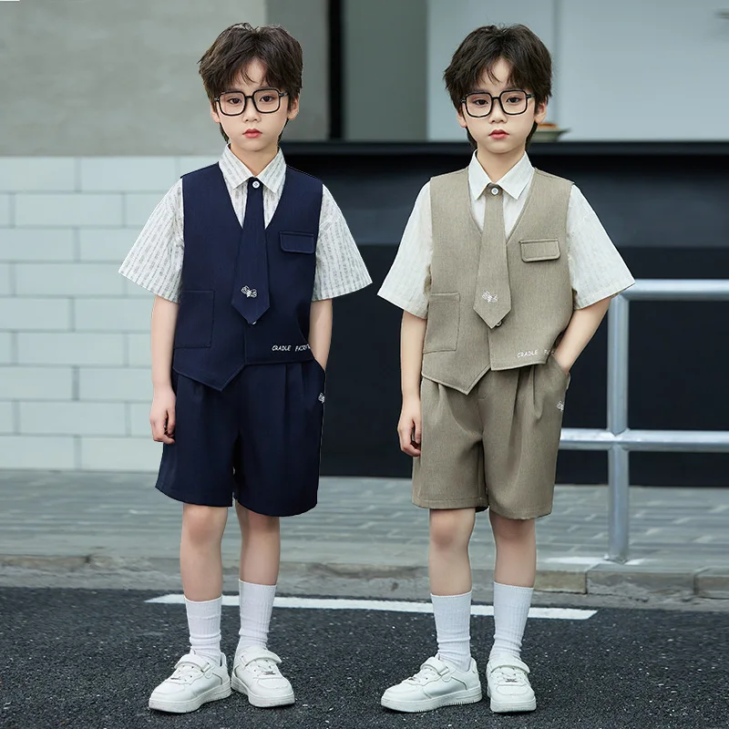 

Летний детский комплект формы для начальной школы: жилет в британском стиле для выступлений и мероприятий