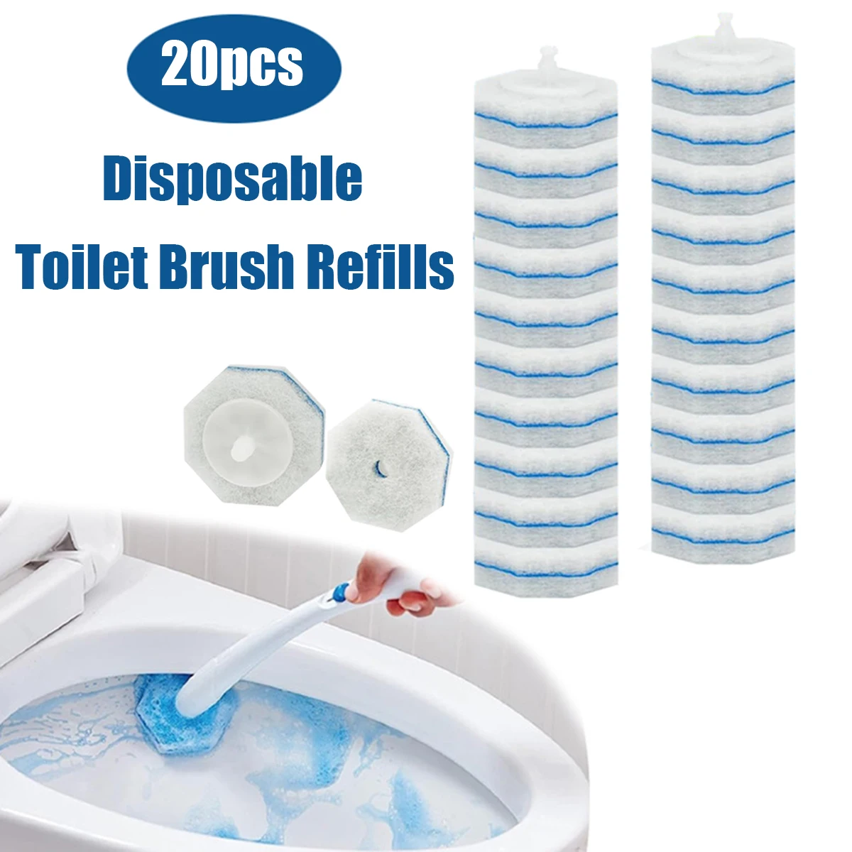 20PCS Toilet Wand Refills Disposable Toilet Brush Replacement Heads with Upgraded Fiber Bristles, Compatible with Clorax Toilet Brush Replacement Systems, Handle Not Include