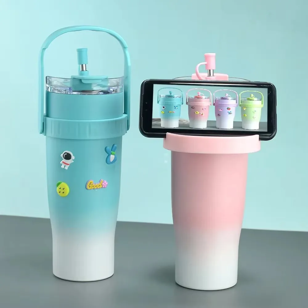 

Gifts 1200ML Vacuum Insulated Tumbler Large-capacity Stainless Steel Insulated Straw Cup With Handle Water Bottle
