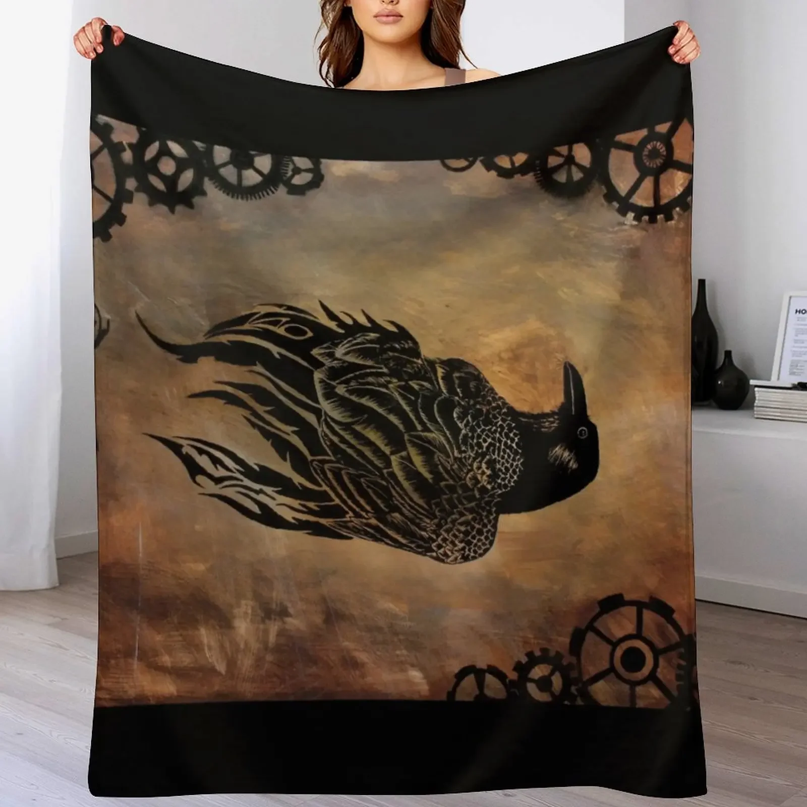 Clockwork Raven Throw Blanket Portable Lightweight Blanket for Travel Camping