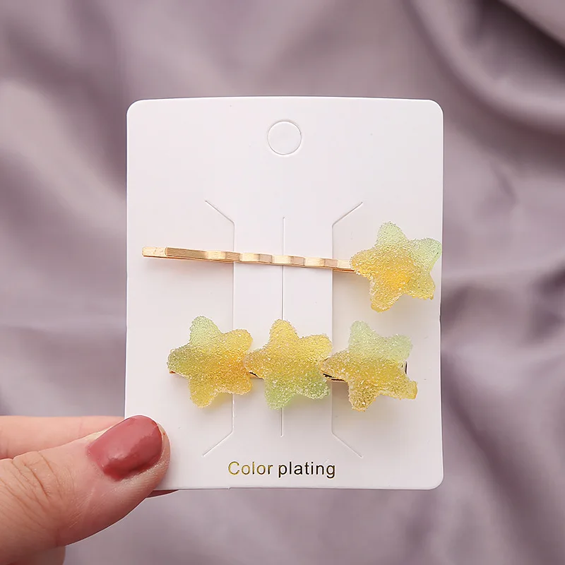 2PCS Set Japanese Rainbow Soft Jelly Gradient Color Heart Star Hairpin Girl  Cute Sweet Simple Translucent Hair Clips Fashion