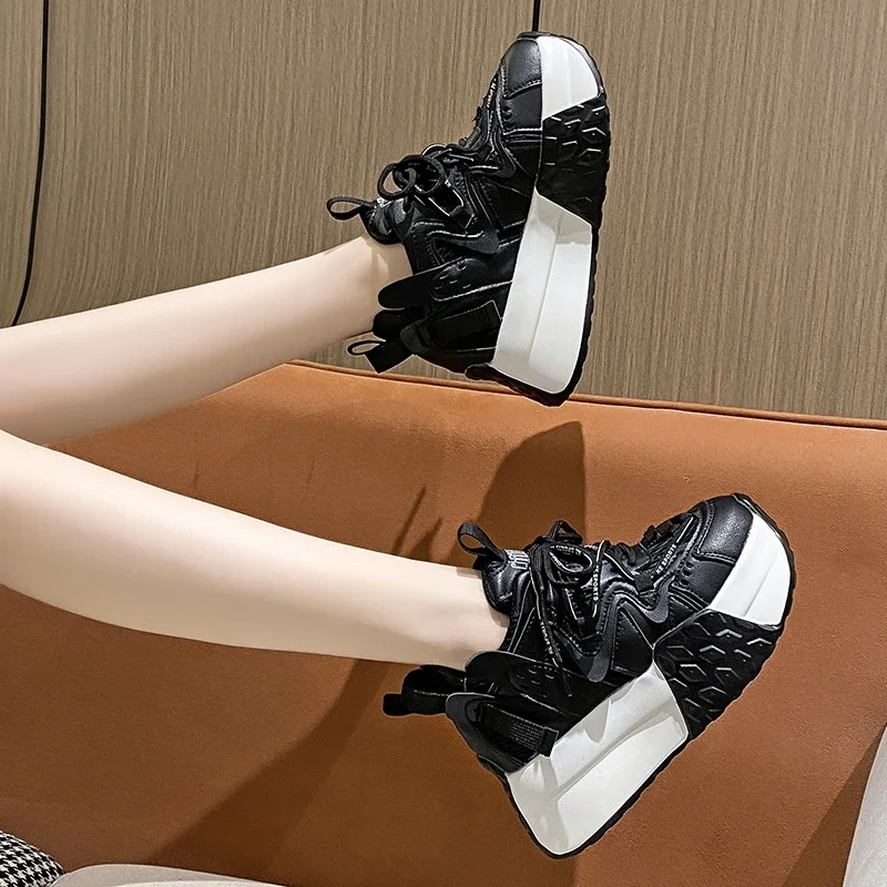 6cm Chunky Platform Outdoor Sneakers donna inverno tacchi Super alti scarpe Casual donna altezza crescente Boot Mujer primavera estate