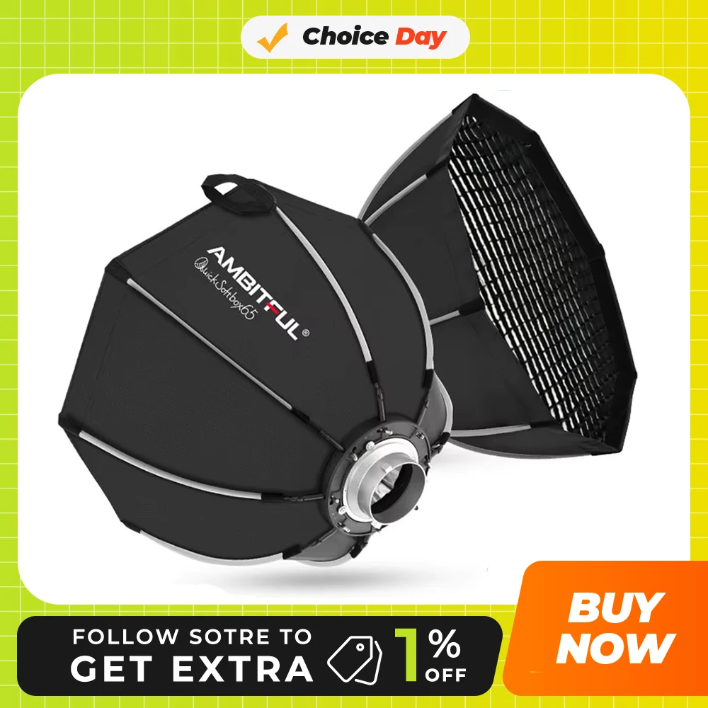 

Ambitful QS65 65cm QS90 90cm Quickly Release Bowens Mount Octagon Softbox + Honeycomb Grid Outdoor Soft Box for Studio Flash