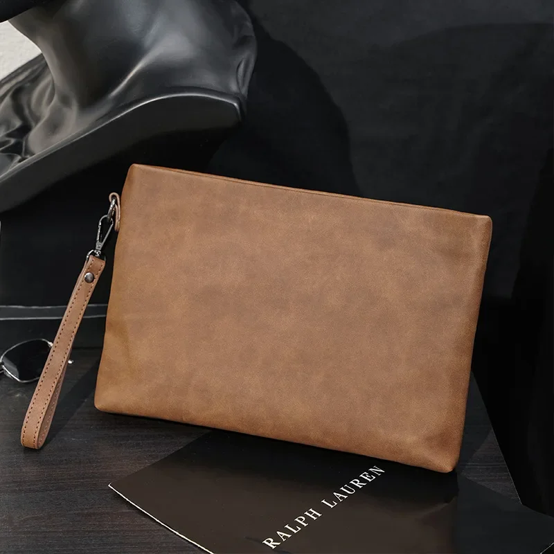 Luxe Vintage Clutch Tas Mannen Handtassen Gek Paard Lederen Clutches Tas Voor Mannen Envelop Tas Voor Ipad Clutch Mannelijke Handtassen