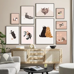 Cute Cartoon Pet Animal Cat Funny Illustration Nordic Poster and Print Canvas Painting Nursery Wall Art Pictures Home Decoration
