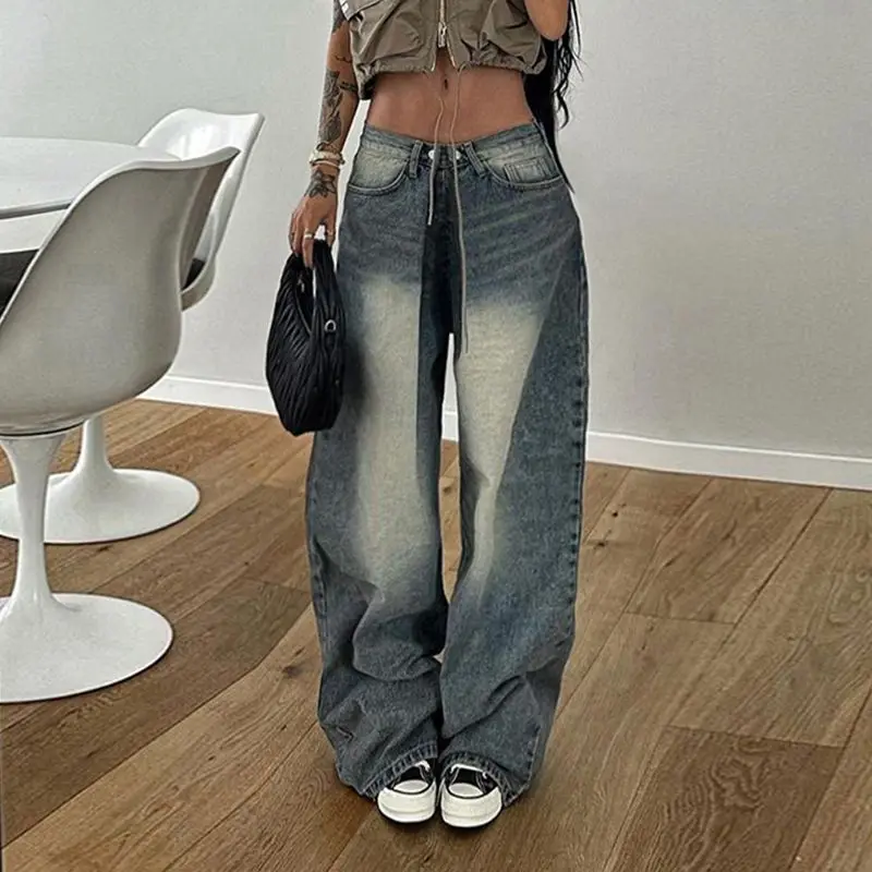 

Jeans Low Waist Streetwear Baggy Women Fashion Jean Pants Y2K Vintage Casual Oversize Straight Washed Denim Trousers