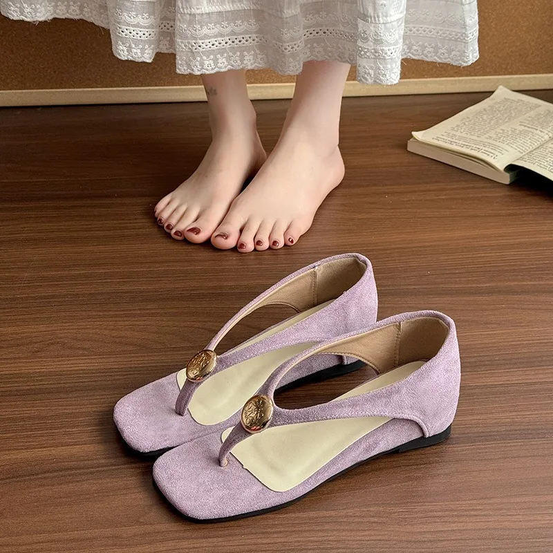 

Women Flip Flops Sandals Summer Vintage Metal Decoration Outdoor Casual Sandals Comfortable Height Increase Non Slip Wedge Shoes