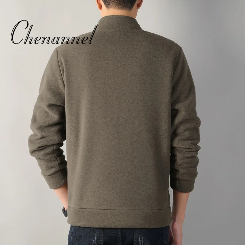 Otoño Invierno Polar abrigo con cuello levantado hombres más lana gruesa Sudadera con capucha cálida chaqueta de lana Casual cárdigan a prueba de viento hombres