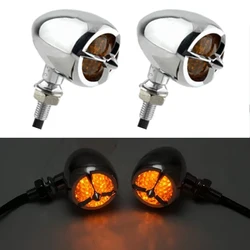 2PCS Black Chrome Motorcycle Turn Signal Light Amber 12v Motorbike Blinker Indicator Bullet Lamp M10 Motor Accessories