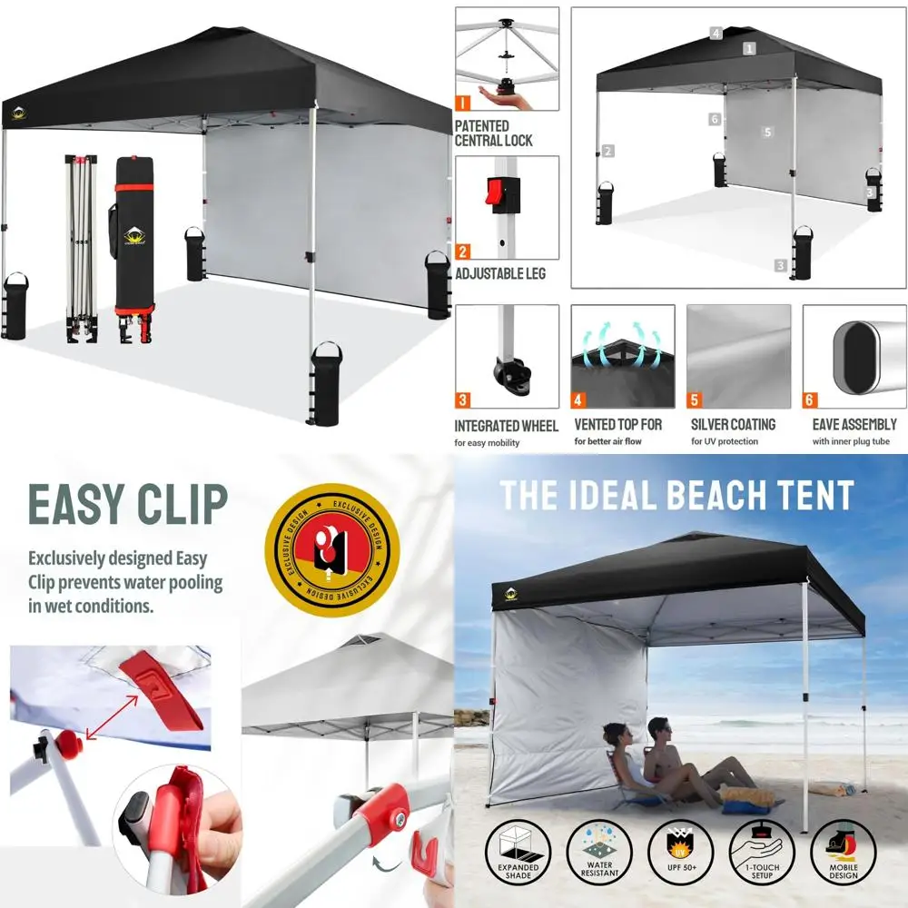 

Quick Setup 10x10 Outdoor Canopy with Side Wall - Portable Beach Tent for Sun Shade at Events, Parties, Camping