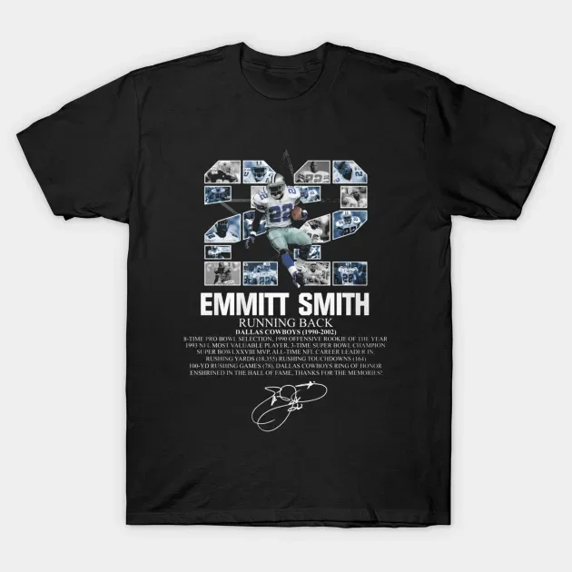 

Футболка Emmitt Smith, Футболки унисекс для мужчин и женщин, летние футболки, хлопковые винтажные, большие размеры