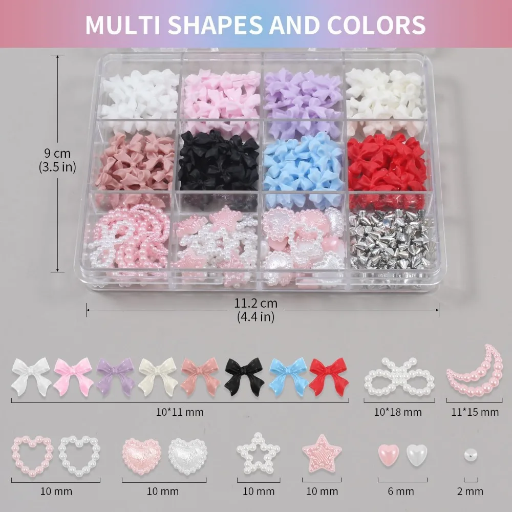 Glitter Nail Art Kit with 12 Grids, 8 Colors, 3D Charms, and Star Heart Jewels for DIY Decorations
