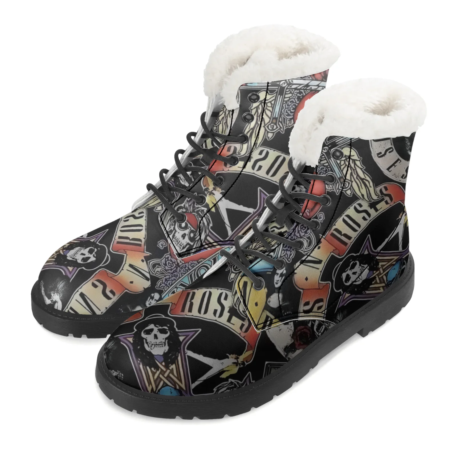 

Custom Shoes Skull pattern plush boots hip hop youth shoes casual boots hot selling mid-calf boots