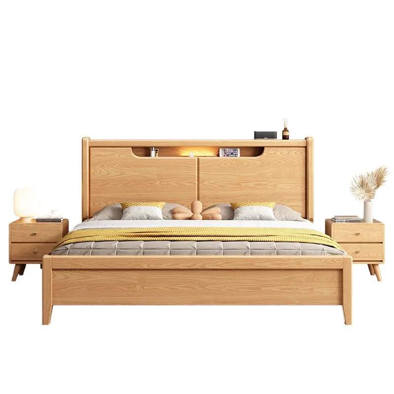 Modern Nordic ash wood craft solid wood bed, household small apartment 1.5m single 1.8m master bedroom double bed