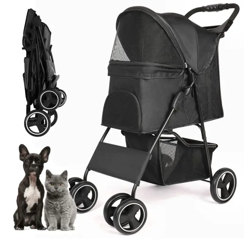 Wholesale Customized Four Wheels Luxury Folding Pet Stroller Cat Dog Stroller For Large Medium Small Dogs Cats