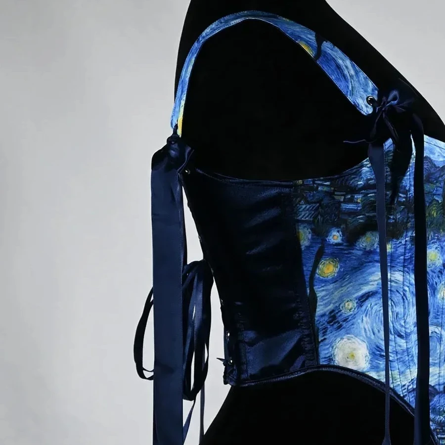 

Blue Lace-Up Corset Top Women Sexy Gothic Bustier Double Layer Vintage Overbust Starry Night Luxury Bodices Victorian Corsets