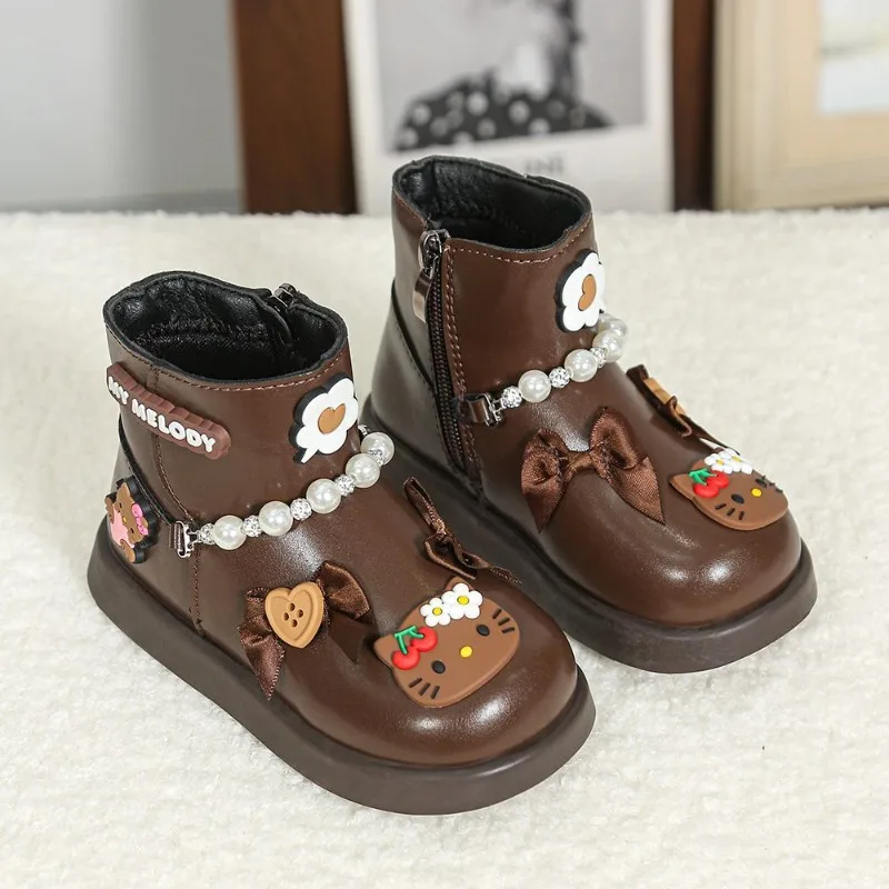 Feminino coração olá kitty anime kawaii sanrio lindas botas de couro 2025 bonito dos desenhos animados crianças botas casuais adoráveis presentes brinquedos