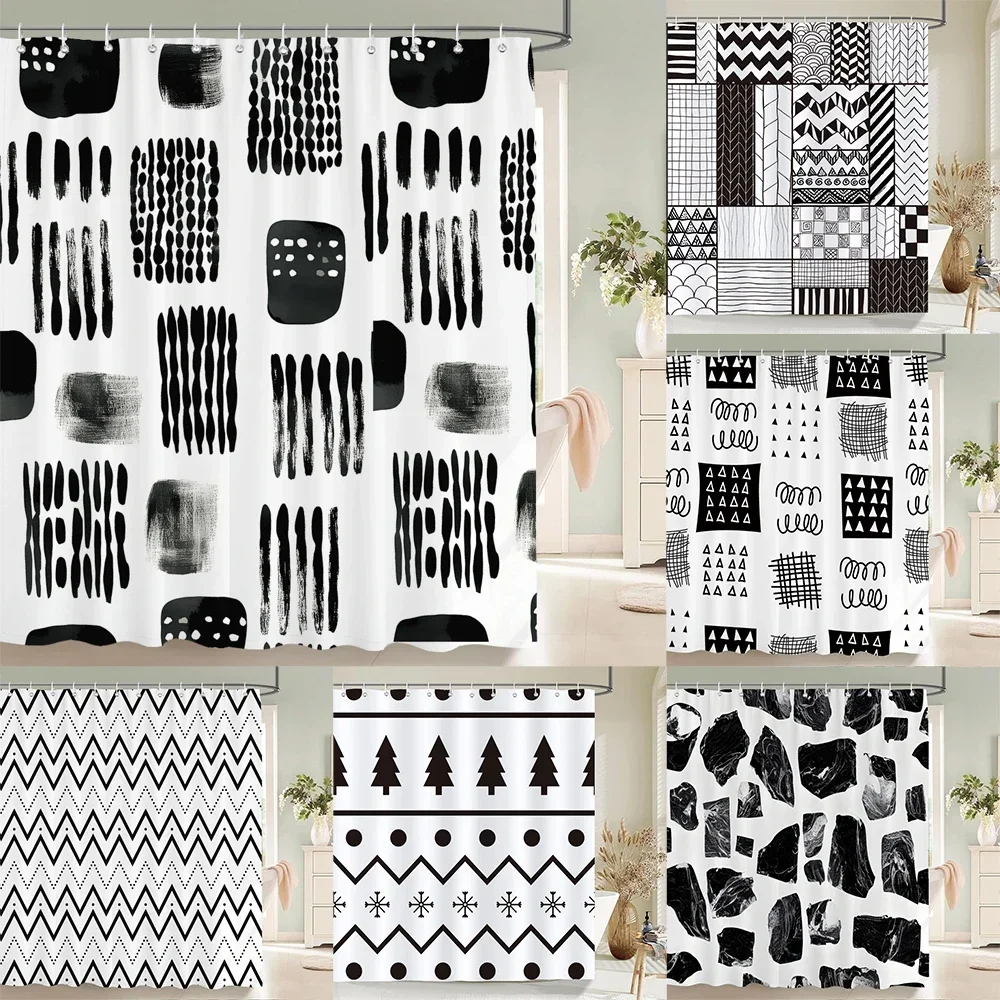 

1 pc Abstract Geometric Shower Curtains Bathroom Polyester Bath Curtains Printing Boho Shower Curtain Decor With Hooks Curtain