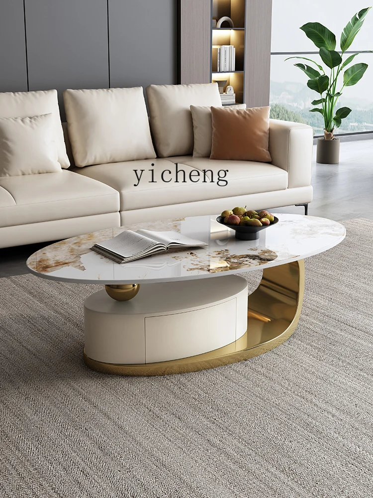 Tqh Home Living Room Modern Simple Coffee Table Light Luxury High-Grade Pandora Stone Plate Movable