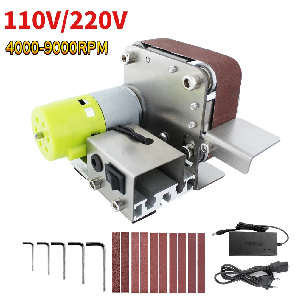 110V/220V เครื่องขัดตัดขอบ Sharpener เครื่องบดมัลติฟังก์ชั่น Mini Sander เข็มขัดไฟฟ้า7ความเร็วปรับ