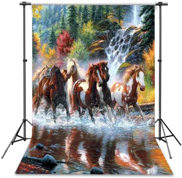 

Horse Backdrop Magic Forest Falls Stream Banner Decorative Background for Studio Photography Props