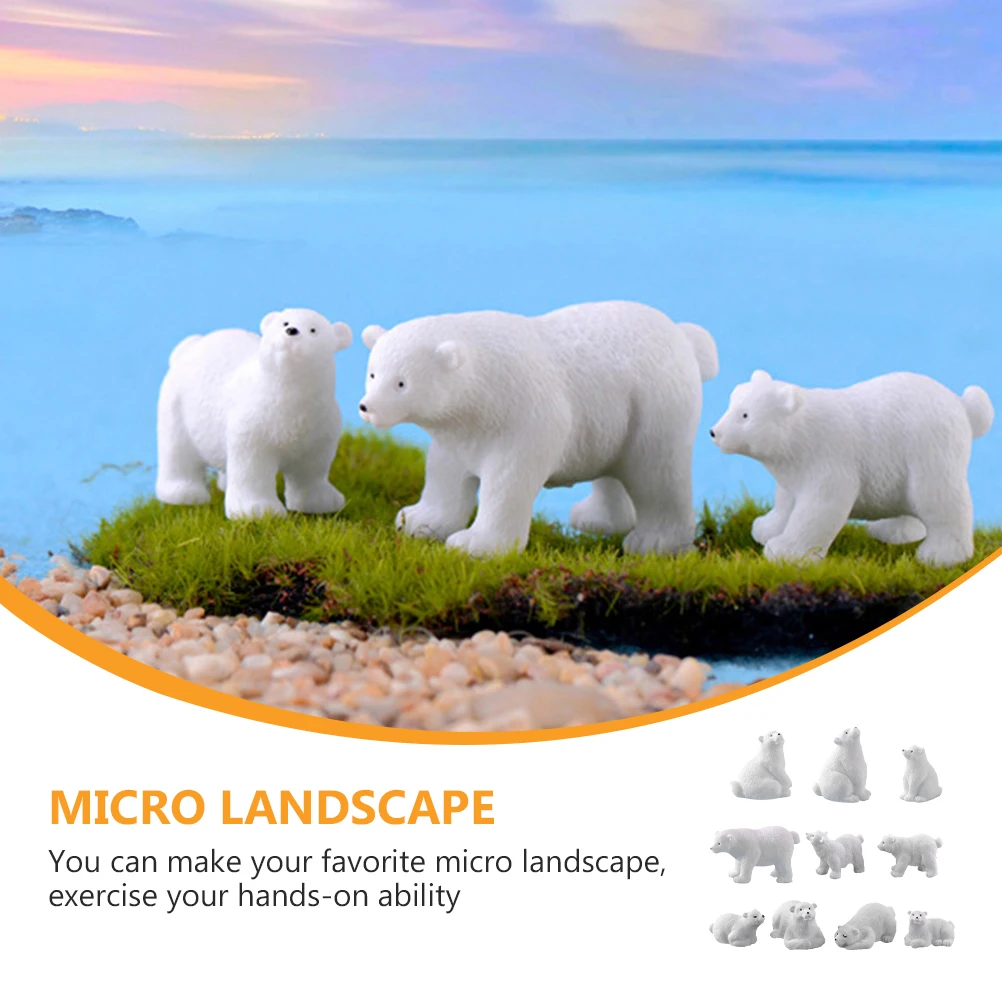 

10 pcs Polar Bear Ornaments Resin Miniature Sculpture Garden Yard Decor DIY Model Adornments Balcony Christmas Figurine