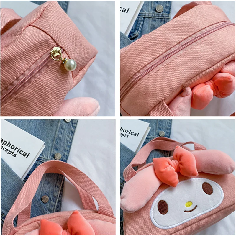 Hello Kitty Cute Canvas Coin Purse New Three Dimensional Bow Large Capacity Storage Bag Girl Fashion Trend Matching Handbag