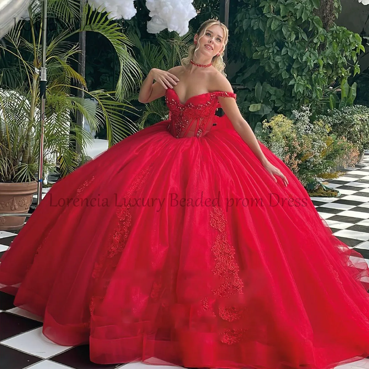 Vestidos De quinceañera rojos, vestido De baile dulce 16, hombros descubiertos, flores 3D, apliques sin mangas, corsé De XV Anos, 2024