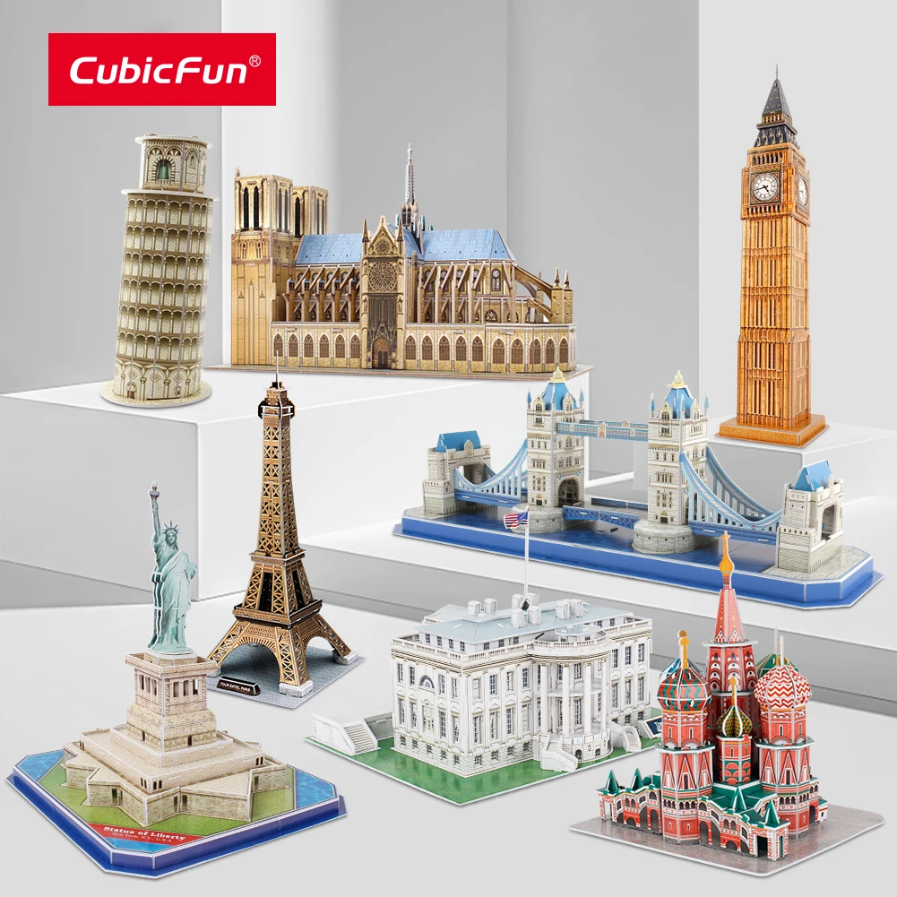 CubicFun 3D Puzzles St. Basil\'s Cathedral Leaning Tower of Pisa Building Model Kits Notre Dame de Paris Jigsaw Toys Gift for Kid