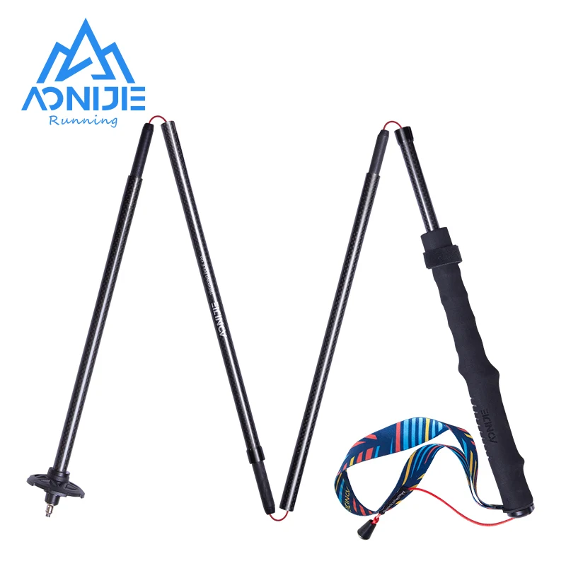 2pcs AONIJIE E4204 Lightweight Folding Trekking Poles Carbon Fiber Walking Stick Drawstring Fixed For Hiking Mountaineering