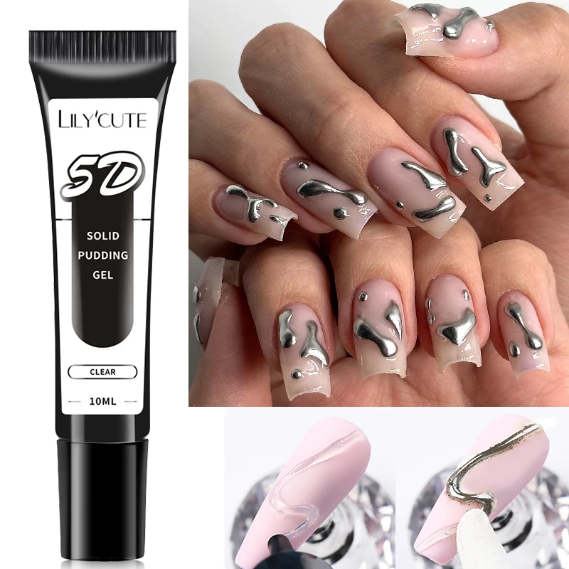 LILYCUTE 10ML 5D Solid Pudding Nail Gel Polish Semi Permanent UV Gel Nail Art No-Wipe Gel Nail Polish Liner Emboss Painting Gel