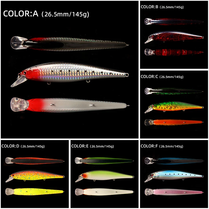 

Floating Minnow 145mm 26.5g Jerkbait Saltwater Hard Bait Wobbler for Sea Bass Tuna Snapper Swimming Action Long Casting Lure