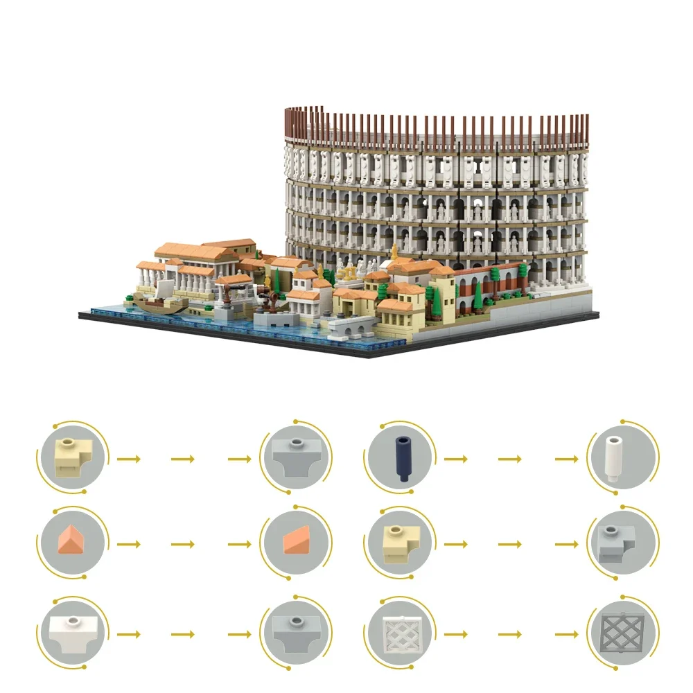 Gobricks MOC روما القديمة الكولوسيوم العمارة قوالب بناء متحف اللوفر مسرح نموذج العمارة العالمية ألعاب تعليمية