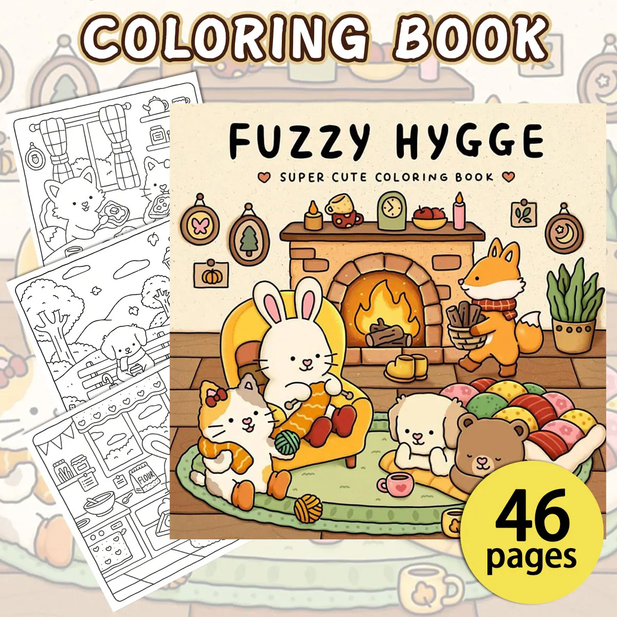 Fuzzy Hygge Coloring Books, Warm Scenes, Easy Coloring, For Home Parent - Child DIY, Relax, Unwind, Boost Creativity