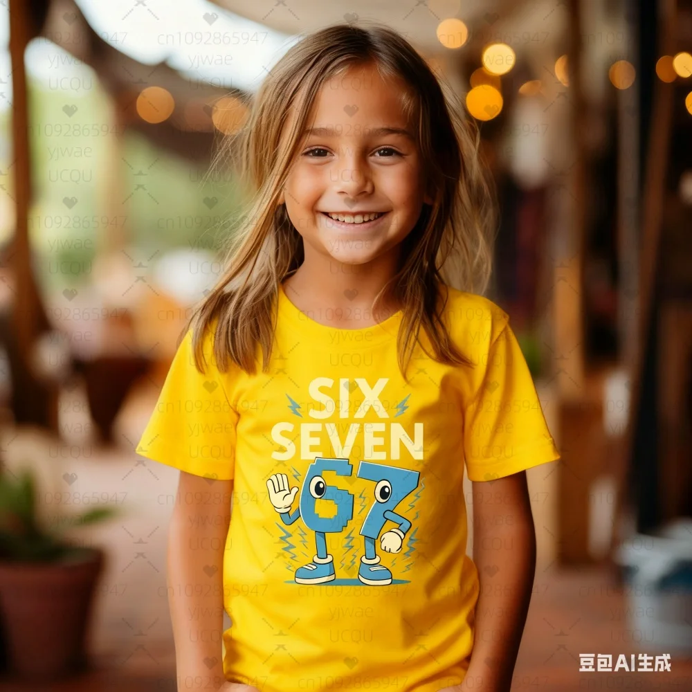 أطفال تأثيري ستة سبعة 67 قميص، مضحك عدد الكرتون تي شيرت، لطيف شخصية الاطفال المحملة، الفتيان الفتيات الجرافيك الأعلى تأثيري الملابس #2