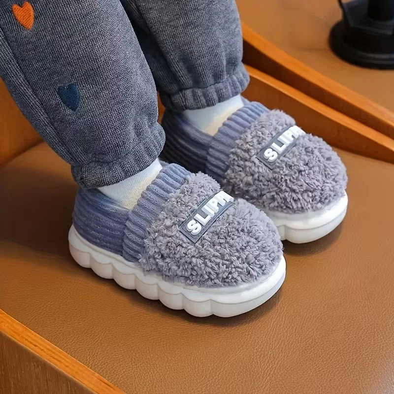 Boys & Girls Slip-On Moccasin Shoes Kids Winter Cotton Slippers Non-slip Comfortable Soft Plush Lining Casual Home Indoor Shoes
