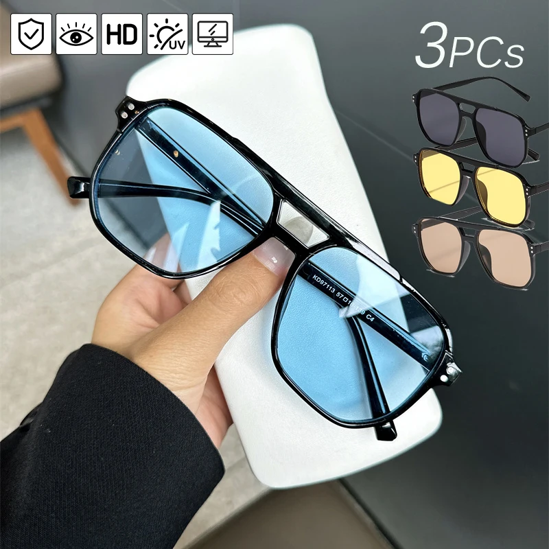 3 uds 2025 gafas de sol mujer protección Uv diseño de marca Vintage UV400 tonos amarillo azul lente gafas de montura grande