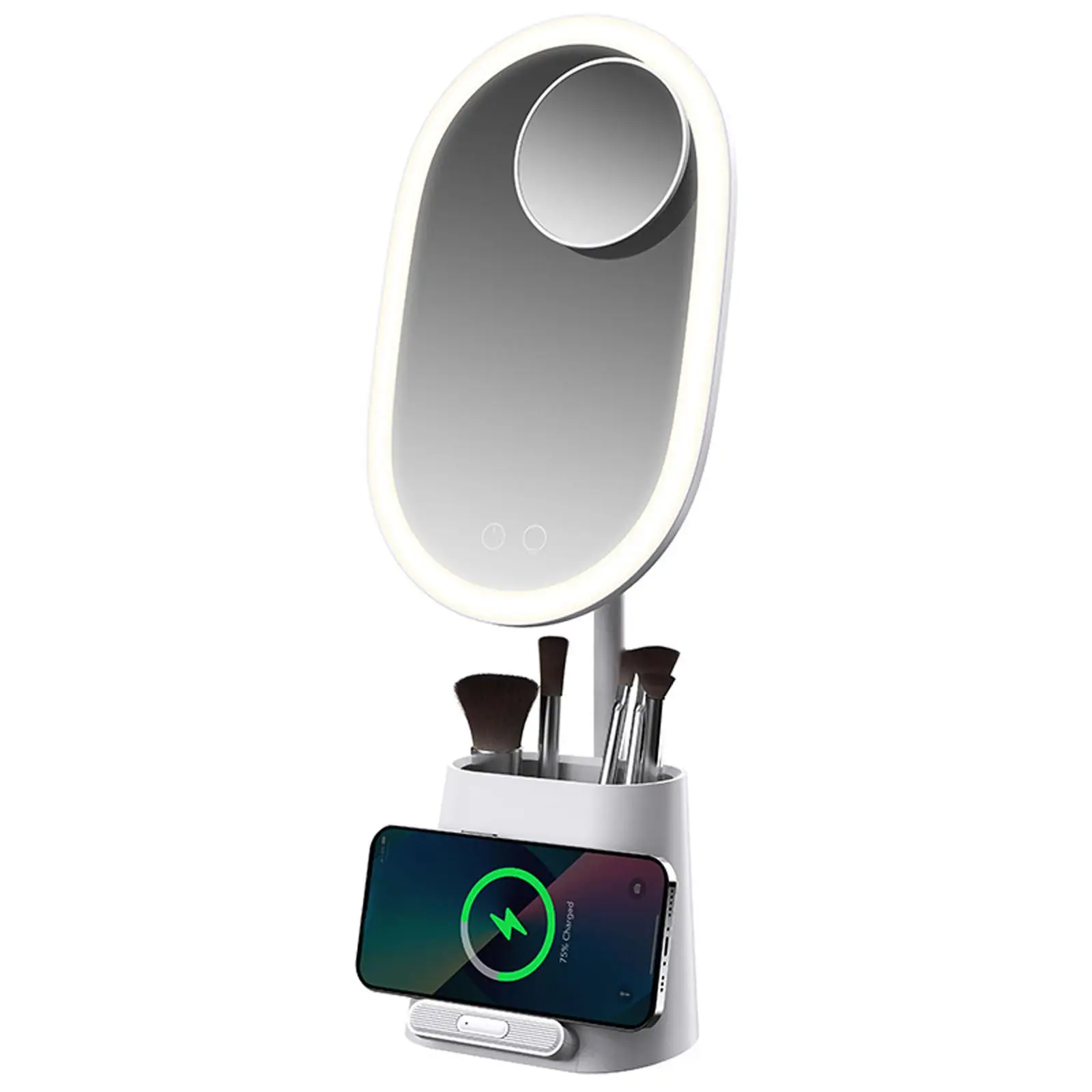 Light Up Mirror com Magnifier, Armazenamento para mesa de bancada, Decoração