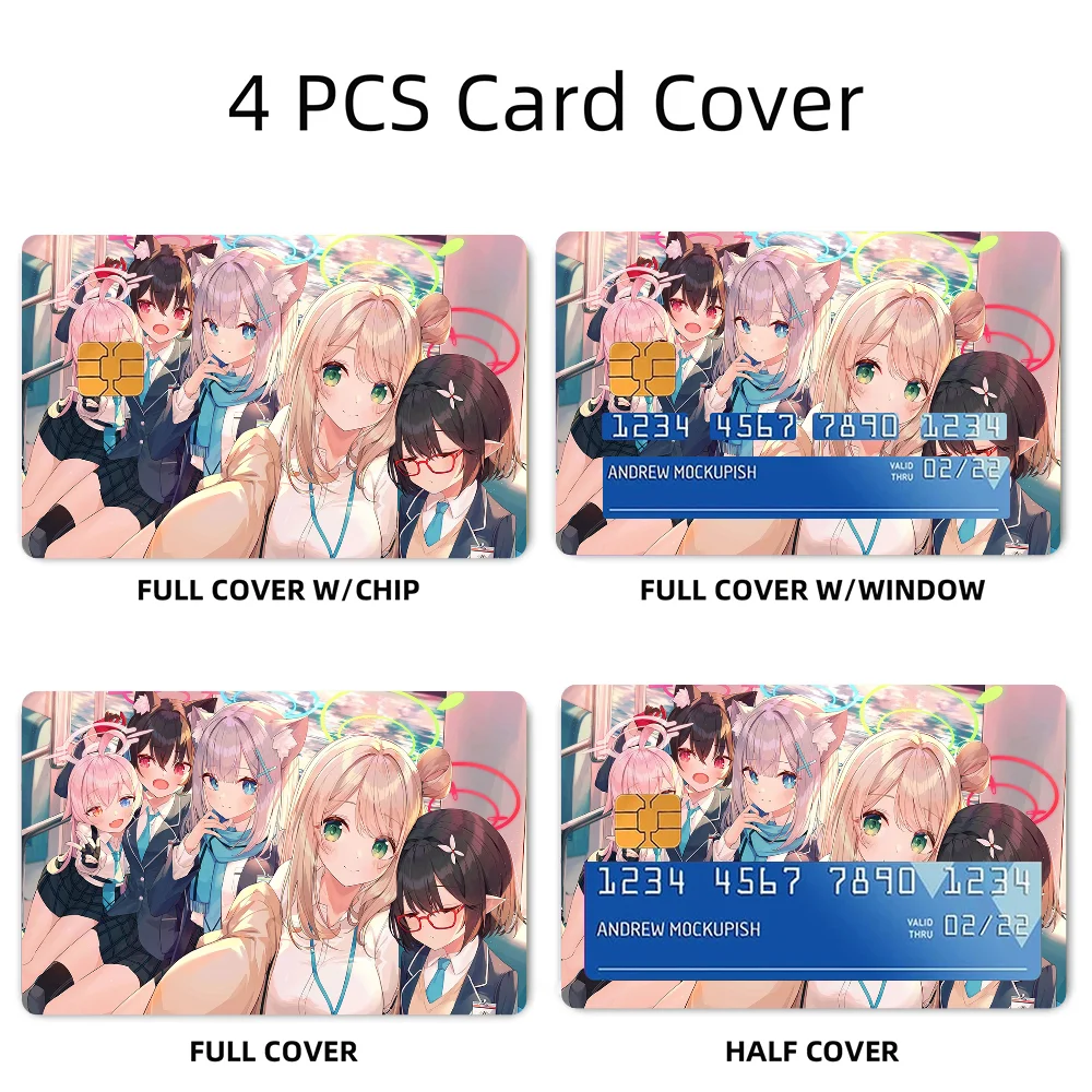 1PC Game Anime Blue Archive Stickers 4pcs PVC Card Skin Stickers for Bank Card Bus Metro Card Case Decorate Gift