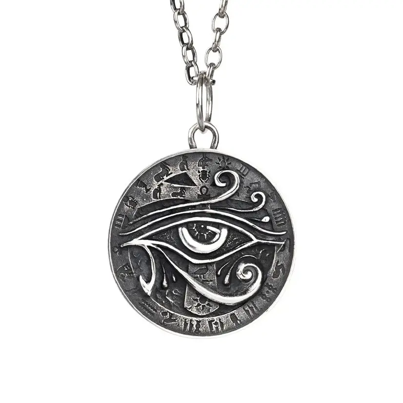 

Men's 925 Sterling Silver Tears of the Nile Pendant Vintage Egyptian Ankh Necklace, Vintage Pharaoh Totem Jewelry Unique Carved
