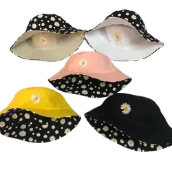 Sombreros de pescador con bordado de margaritas para mujer y hombre, gorras de pescador de doble cara, Hip Hop, Panamá, niños, ropa de calle de pesca de verano