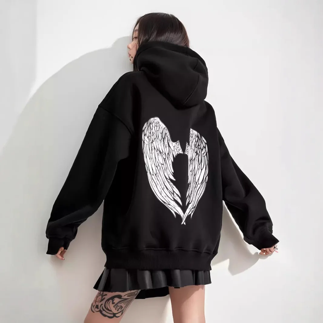 

Men's Wings Print Long Sleeve Hoodie Vintage 90s Tops Streetwear Fashion Pocket Hooded Sweatshirts for Daily Wear