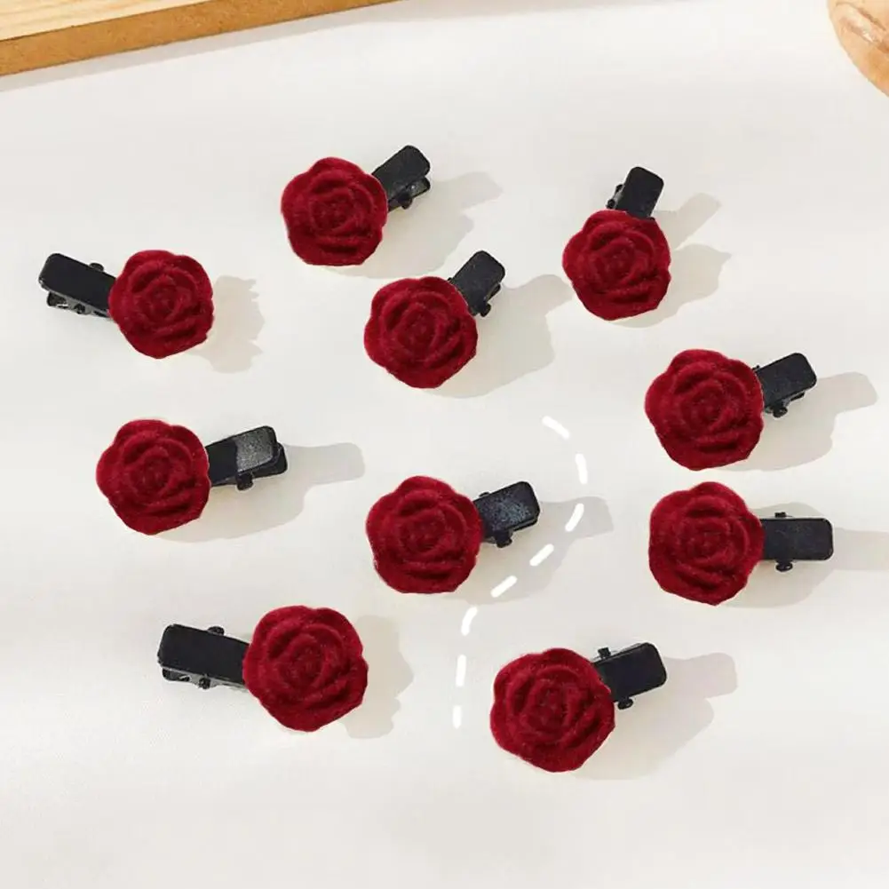 Korean Red Velvet Rose Hair Clips For Women Small Flower Hairpins Girls Elegant Hair Clip Pin Barrettes Wedding Hair Access D6Y9