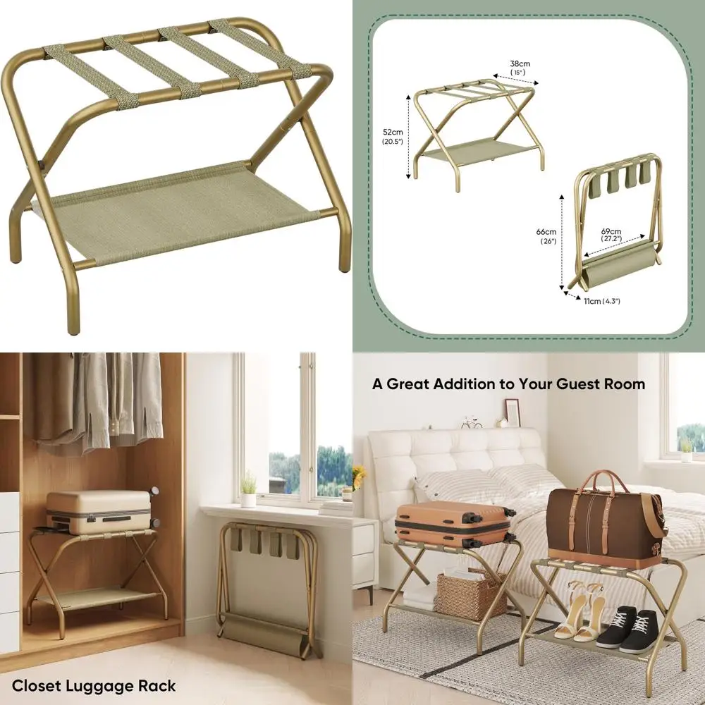 

Портативный стальной багажник со складной полкой для гостевых комнат, гостиниц и путешествий, поддерживает до 110 фунтов, простая сборка