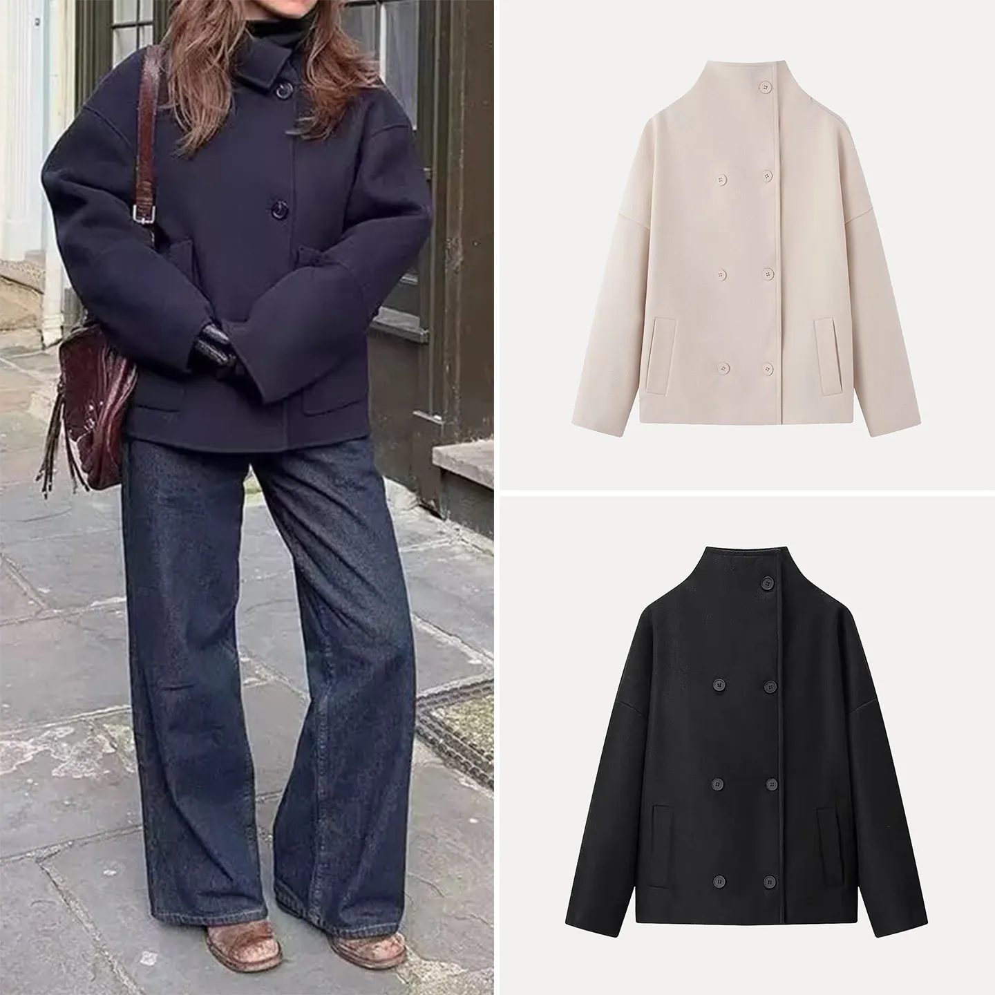 

Faionable ort Double-Breasted Neutral Women's Coat 2025 Winter New Arrival Ele Personali European Sle Ladies' Jaet